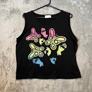 Vintage Spumoni Y2K Bear Butterfly Graphic Crop Tank Rainbow Pastel Aesthetic LG